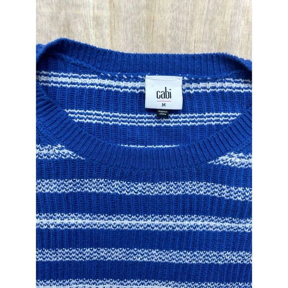 CAbi Womens Pullover Sweater M Blue Striped Oversized Knit Buttons Slouchy 6165 - Picture 2 of 7